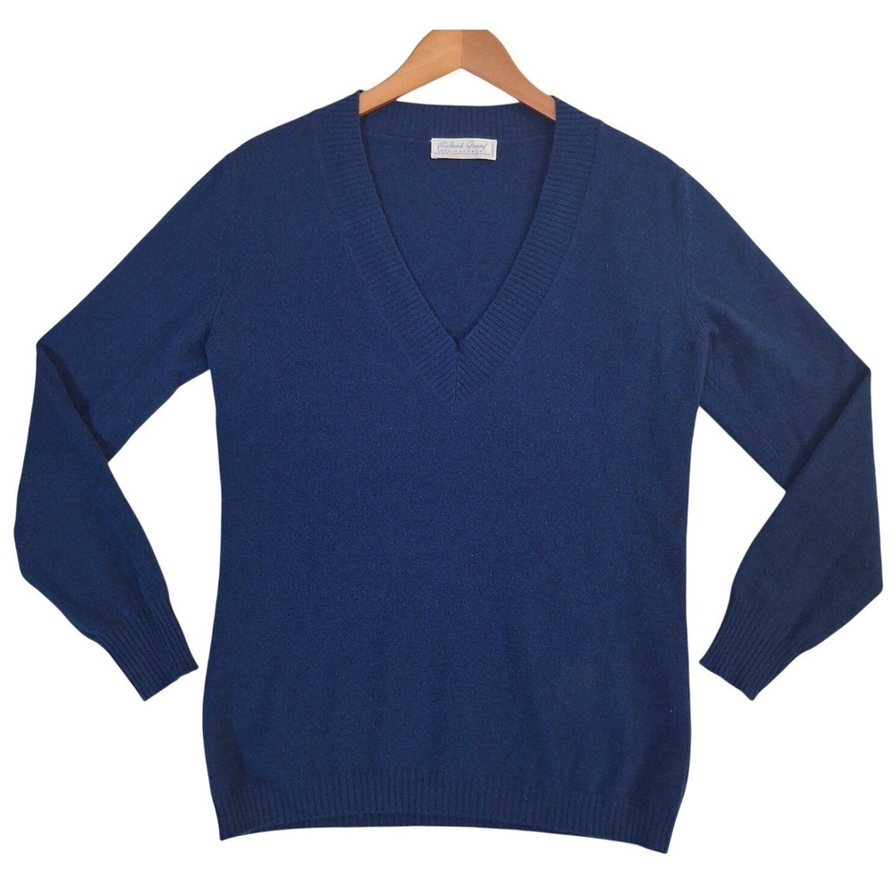 Richard Grand 100% Cashmere V-Neck Sweater Blue Made in Italy Mens Small
